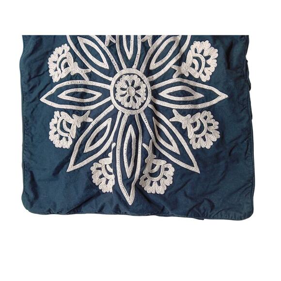 Pottery Barn Black Embroidered Floral Euro Pillow Cover 25x25 Cotton Single - Picture 4 of 11